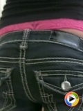 Watch as teasing blonde teen Codie Sweets shows off her tight round ass in jeans with her hot pink lace thong showing