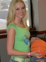Petite blonde Skye Model is out having fun in a tight top and jeans